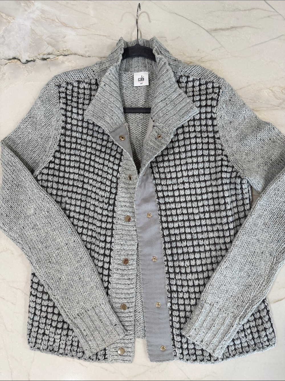 CAbi Gray and Black Textured Knit Cardigan